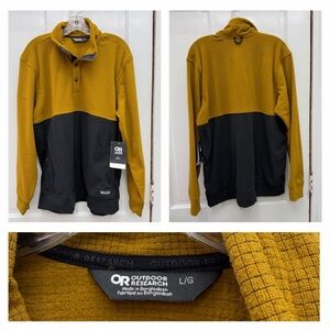 NWT Outdoor Research trail mix snap pullover II men's large mustard yellow black